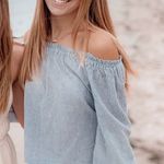 Brandy Melville Blue Stripe Off The Shoulder Top Photo 3