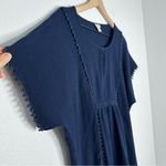 J.Crew Navy Pom Pom Tunic Swim Suit Cover Up Dress XS 100% Cotton Boho Peasant Photo 3