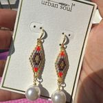 Urban Soul beaded diamond shape drops white pearl earrings packable adjustable Gold Photo 6