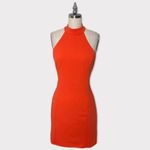 Lulus Lulu’s Mini Halter Bodycon Dress Red Orange Large Photo 3