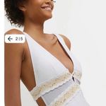 River Island NWT  Women's White Gold Sequined Embroidered Plunge Swimsuit, sz 2 Photo 0