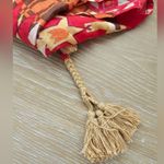 William Rast  Red and Tan Scarf Braided Tassels Geometric Flower Pattern Photo 3