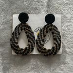Wounaan Handwoven Werregue Palm Oval Drop Black Gold Plated Bronze Earrings Photo 2