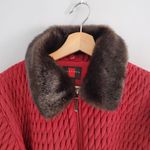 Gallery Deep Red Faux Fur Collar Quilted Jacket Size L Photo 2