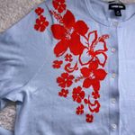 Lands' End  Women's Long Sleeve Cardigan Light Sky Blue Hibiscus Size 1X Photo 2