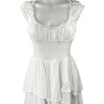 Princess Polly White Short Sleeve Ruffle Smocked Tiered Romper Shorts Size 8 Photo 0