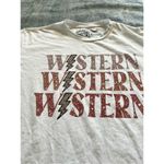 Glittering South White Tan Leopard Print Lightning Bolt Western Tee Large Photo 3