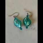 Vintage Handcrafted Teal Shimmery Glass Bead Earrings Blue Photo 2