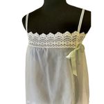 Vintage Olga Sheer White Peignoir Robe w/ Lace Trim Blue Bow Detail Size Small Photo 9