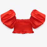 ZARA NWT  PUFF SLEEVE CROP TOP RED BLOGGERS FAV SMOCKED Photo 3