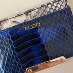 ALDO faux leather blue and white reptile print card holder gold hardware Photo 3