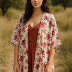 Angie  size L silky floral print open cardigan Photo 0