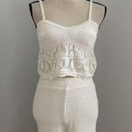 Pink Rose White Bohemian 70's Crochet Hippie Bell Bottom Pants & Crop Medium Set Photo 1