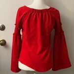 Amaryllis Red Bell Sleeved Top Holiday Party Christmas Casual Boho Renaissance Photo 2