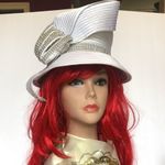 VTG Satin Braided Bucket Hat with Elegant Cascading Rhinestones White Silver 80s Photo 0
