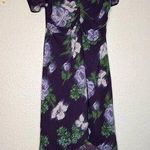 A New Day Navy Purple Floral Ruched Hi-Low Romantic Crepe Dress Size M New! Photo 0