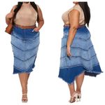 Ashley Stewart NWT  Frayed Denim Two-Tone Midi Skirt - Size 34 Photo 1