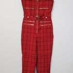 We Wore What red plaid jumpsuit Photo 1