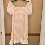 Madden NYC Smocked Gingham Plaid Off Shoulder Dress Orange White‎ XL Photo 1