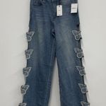 Forever 21  Blue Women's Denim Baggy Butterfly Low Rise Wide Straight Jeans - 27 Photo 0
