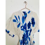 Natori White Blue Floral Collared Front Button Cinched Waist Andora Dress Size 8 Photo 6