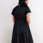 Baltic Born Poppy Satin Black Midi Dress, Peek-a-Boo Tie Front Black Medium Photo 1