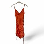 ZARA Orange Ruched Satin Slip‎ Mini Dress Size XS Adjustable Cowl Neck Photo 8