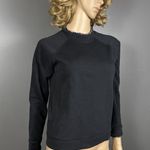 J. Crew Woven Ruffle Neck Pullover Sweatshirt Women's Small Black Tartan Plaid Photo 2