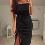 ZARA NWT  Straight Neck Ruched Draped Black Dress Photo 5