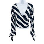 Topshop 2/$30  Striped Tie Sleeve V-Neck Wrap Blouse Top Shirt Bell Sleeve Black Photo 1
