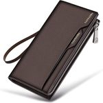 Mens Long Wallet Brown Leather Wallet RFID Blocking Zipper Checkbook Wallet Credit Card Wallet for Men with Removable Card Holder Business Travel Large Capacity, with Gift Box(Brown) Photo 0