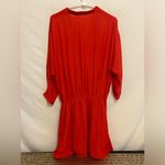 ZARA  Basic Red 3/4 Sleeve Faux Wrap Lined Mini Dress‎ Size Medium Photo 5