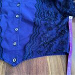 1849 Authentic Ranchwear Lace Sleeve Western Cropped Waist Cowgirl Rodeo Top Blue Size M Photo 9