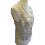Handmade Suede Crochet Lace Beige/Cream RARE Boho Chic Vest Size Small Photo 4