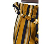 SheIn Mustard Navy Striped Tie Waist Paperbag Shorts Women's Size Large Photo 1