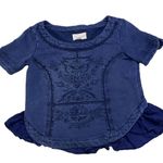 Anthropologie  Saturday Sunday Blue Embroidered Ruffle Sweatshirt size Small Photo 3