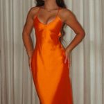 ZARA  dress maxi midi hot orange satin effect wedding party cocktail Photo 11