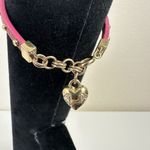 Juicy Couture Y2K Vtg Puff Heart Gold Tone w/Fuchsia Leather Band Bracelet 7" Photo 1
