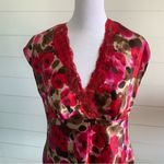 Flora Nikrooz  Vintage Floral Red Pink lace top Size L‎ Photo 7