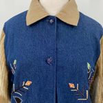 Vintage 90s Embellished Jean Jacket Beaded Denim Corduroy Sleeve Womens XL Blue Photo 3