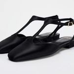 ZARA NWT BLACK SATIN EFFECT mary jane–style T-strap FLAT SHOES SIZE 7.5 Photo 8