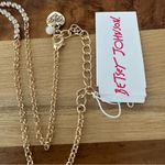 Betsey Johnson  Clear Pink Heart With White Rose & Bow Gold Tone Necklace Photo 3