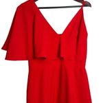 Dress the Population Red Dress Womens Medium Midi Beth Ruffle Sleeve Cocktail Photo 3