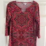 Charter Club Womens V-Neck Red Paisley Tunic Dress With 3/4 Sleeves Photo 0