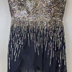 Sherri Hill  Women’s Mini Dress Size 14 Strapless Sweetheart Tornasol Sequins Photo 0