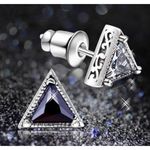 Boutique NEW Unisex Triangle Simulated Diamond 925 Silver Stud Earrings Photo 2