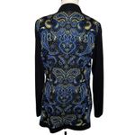 Misook  Paisley Knit Zip Up Hip Length Cardigan Sweater Black Blue Yellow Size S Photo 2