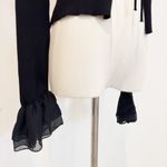 ZARA NWT Tie Front Ruffle Ribbed Knit Cardigan Top in Black Witchy Size Small Photo 4