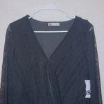 SO NWT  Black Long Sleeve V Neck Faux Wrap Thong Back Bodysuit Photo 2