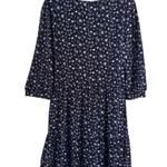 Kaileigh  XL Navy Floral Print Peasant 3/4 Sleeve V Neck Dress Babydoll Photo 1